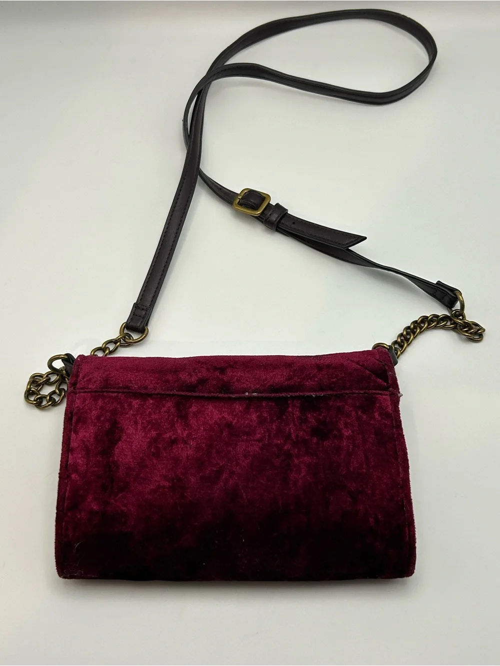 Nine West Quilted Velvet Crossbody Bag in Burgundy with Gold Hardware